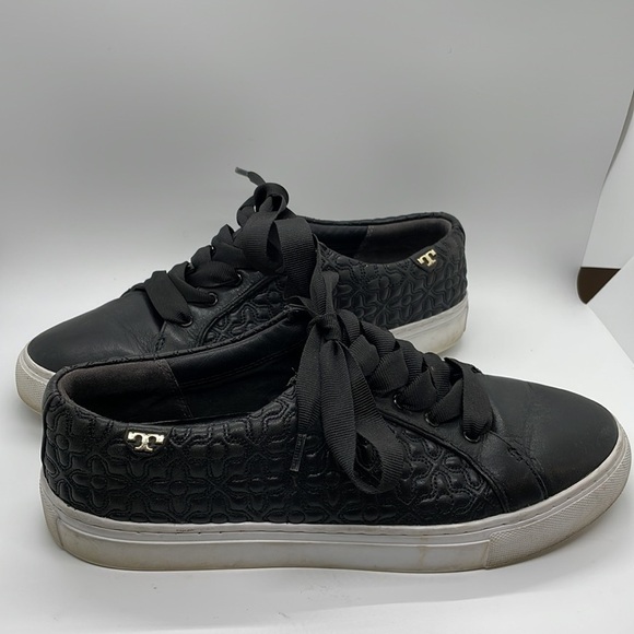 Tory Burch Perfect Black Quilted Marion Leather Sneaker Size 8.5M - Picture 2 of 11